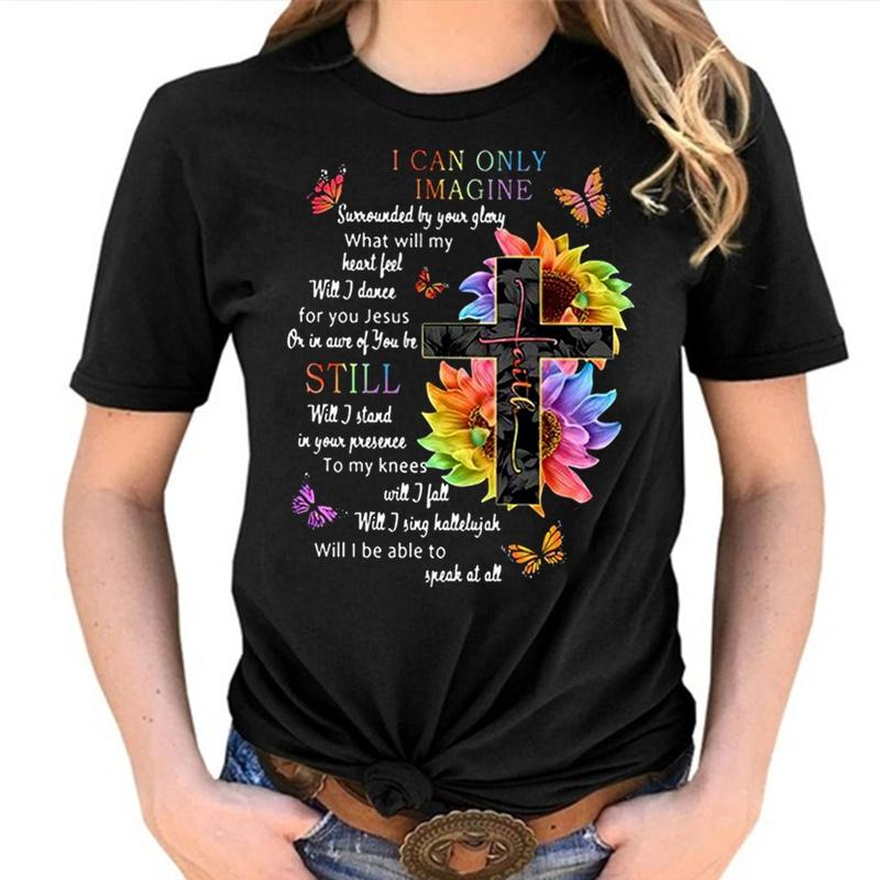 ZIMOXUAN Христианская рубашка Христианская лирическая рубашка Религиозная рубашка Женская рубашка S чёрный